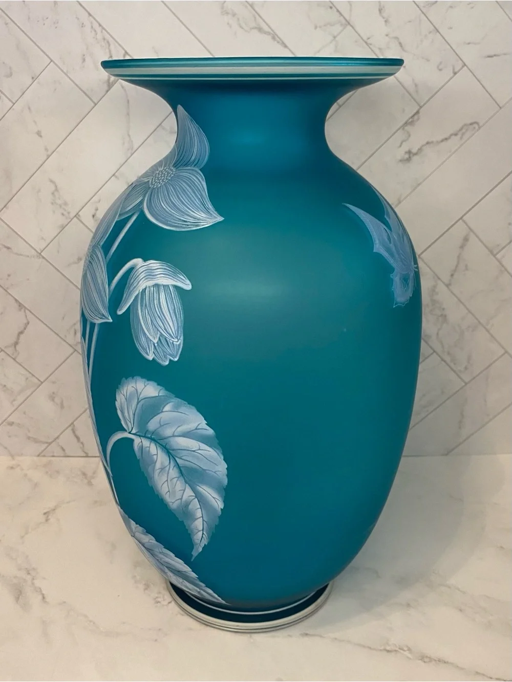 Vintage 1984 Fenton Gallery Originals Azure Blue Satin Glass Vase Cincinnati Art